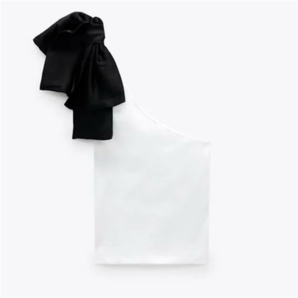 Zara | White One Shoulder Bow Top | Medium - Picture 2 of 6